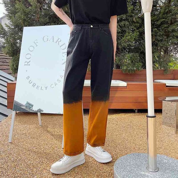 

men's jeans wide-leg fashion retro harajuku gradient men streetwear loose hip-hop straight-leg denim trousers mens s-2xl iwbx, Blue