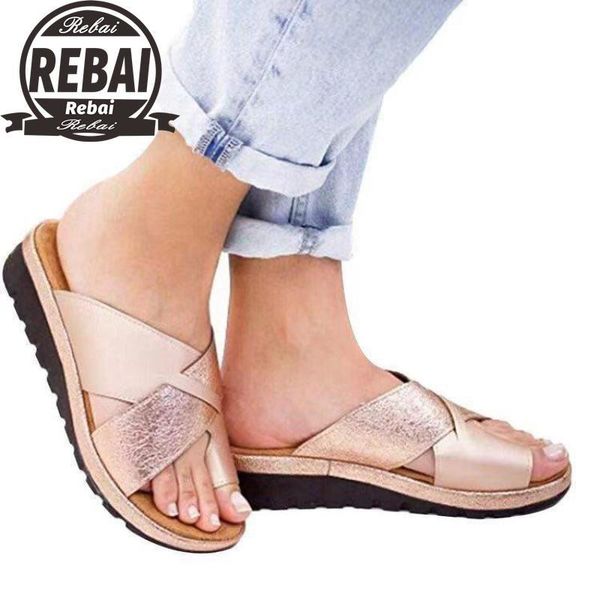 

slippers 2021 women artificial pu shoes orthopedic bunion corrector comfy platform wedge ladies casual big toe correction sandal, Black