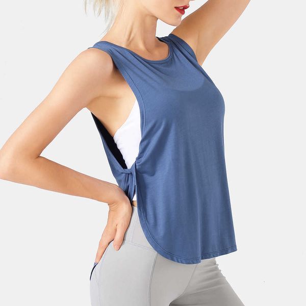 

20 autumn side cross breathable loose sports blouse running fitns yoga suit, Gray