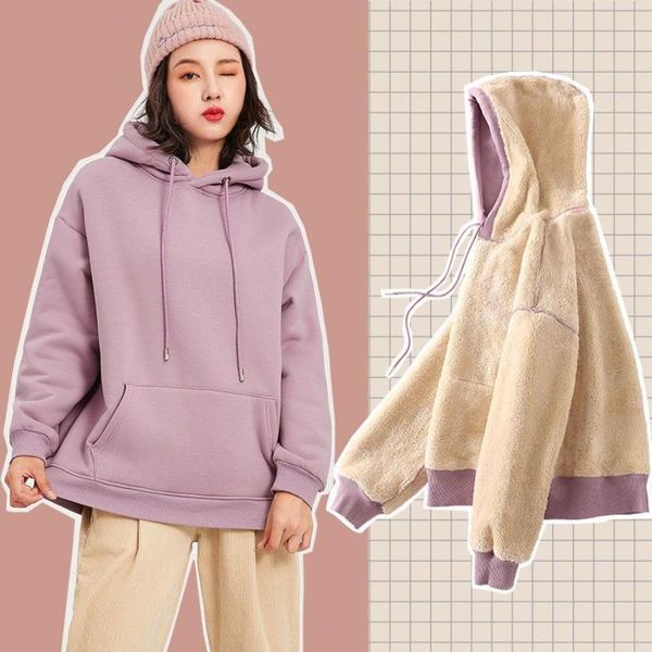 

women's hoodies & sweatshirts winter clothes women thick casual loose plus size fashion warm black lamb wool pullovers female