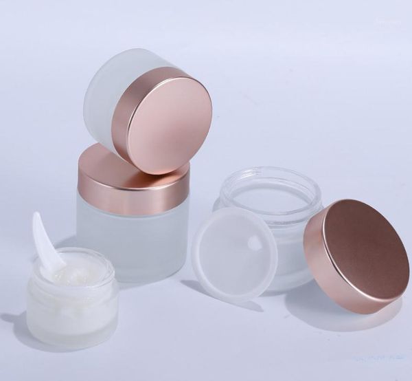 

storage bottles & jars est frosted glass cream round shape cosmetic containers with rose gold cap for face makeup packing sn976