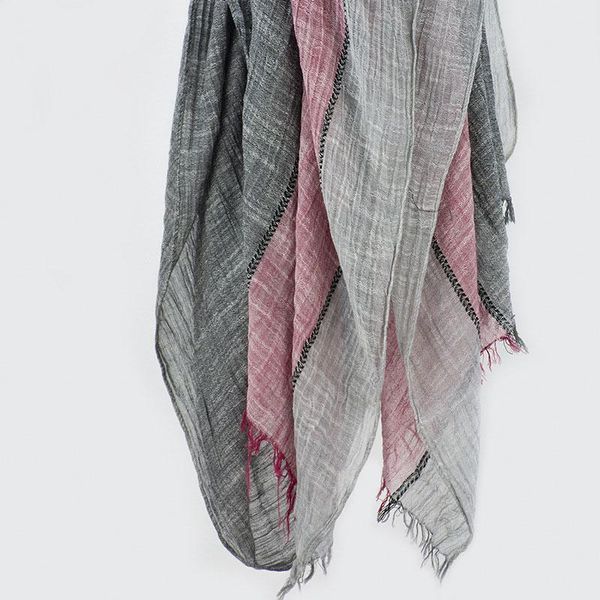 

scarves hit color stripe cotton linen women thin light wrinkled lady autumn winter easy artsy shawl bufanda, Blue;gray