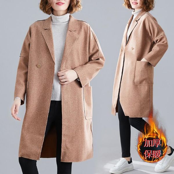 

woolen jacket loose thin plus size coat women's mid-length windbreaker overcoat 2021 new spring outerwear female clothes, Black
