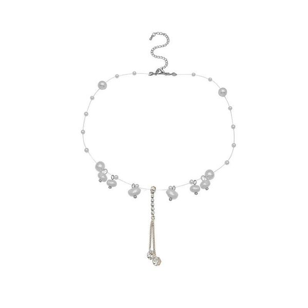 

pendant necklaces stainless steel jewelry necklace lady korean fashion tassel imitation pearl temperament clavicle chain, Silver