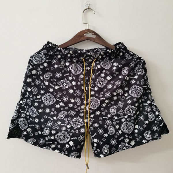 

2021 new flower rhude men women casual full cashew meshpants yellow drawstring pill zipper head beach shorts md8h, White;black