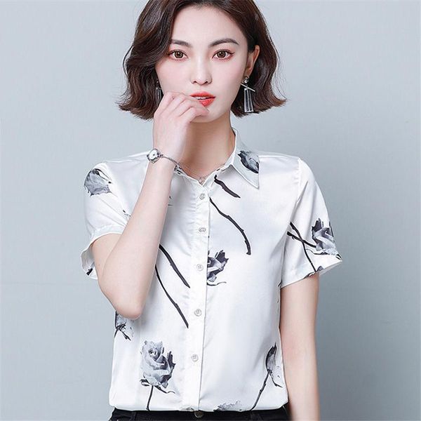 

women's blouses & shirts summer large loose european station bottomed blouse short sleeve temperament silk like top, White