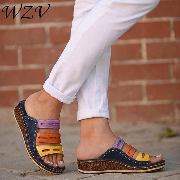 

slippers summer women rome retro three-color casual shoes woman thick bottom open toe sandals slip on slides plus size43, Black