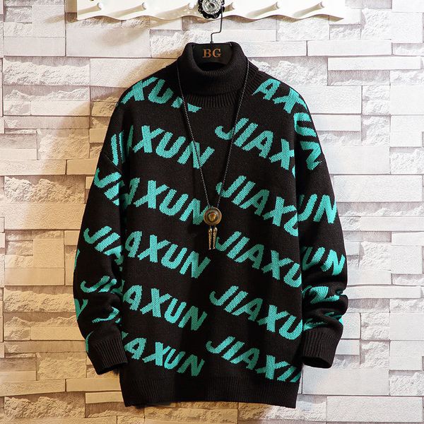 

2021 new men's sweaters spring autumn winter clothes black print pull oversize turtleneck korea style casual standard pullovers 4ydg, White;black