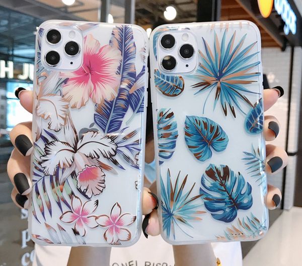 

retro colorful flower leaves phone case for iphone 12 mini 11 pro max xr xs max x 6 7 8 plus se2 flamingo plating soft imd cover