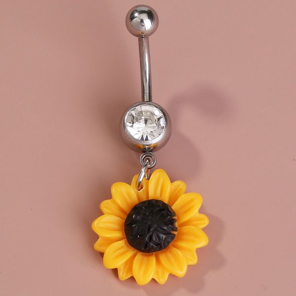 

selling sun ring simulation flower buckle stainless steel navel nail, Silver