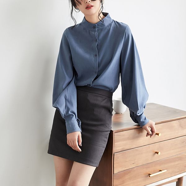 

2021 new moda feminina outono camisas lanterna manga escritrio senhora blusa ox8e, Black