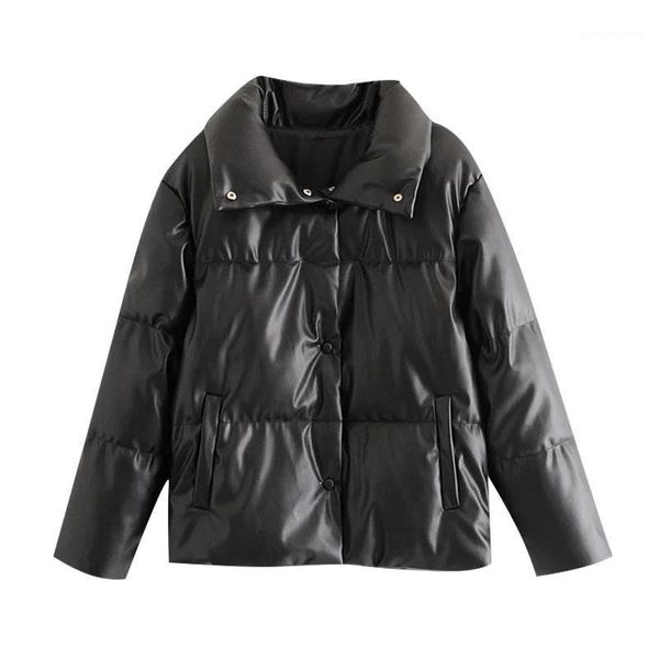 

women fashion thick warm parkas faux leather padded jacket coat vintage long sleeve pockets female outerwear chic women's down &, Black