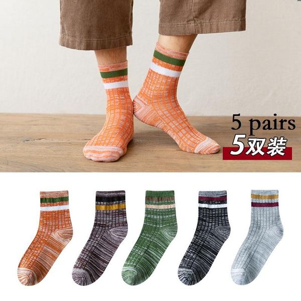 

men's socks 5paris/lot vintage middle tube breathable casual business mens grey black white colorful