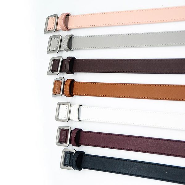 

square buckle women belt simple vintage students waistband adjust fashion casual no-hole cummerbunds 2021 new, Black;brown