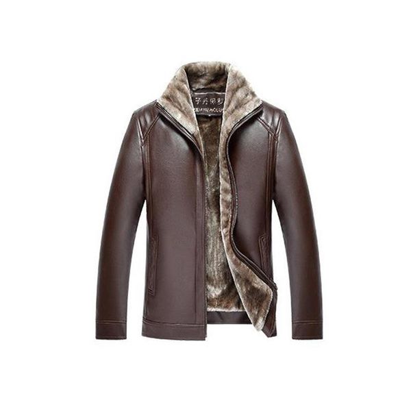 

men's jackets thick leather jacket mens winter autumn fashion faux fur collar windproof warm coat male brand clothing 4706, Black;brown