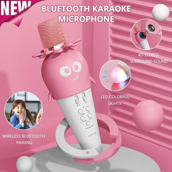 

carrot design wireless bluetooth karaoke microphone led colorful condenser microfone home ktv new mic children music player k5