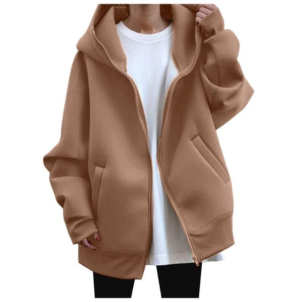 

women's jackets hooded 2021 casual fashion solid color long sleeve basic coats loose pockets zipper lightweight bomber female, Black;brown