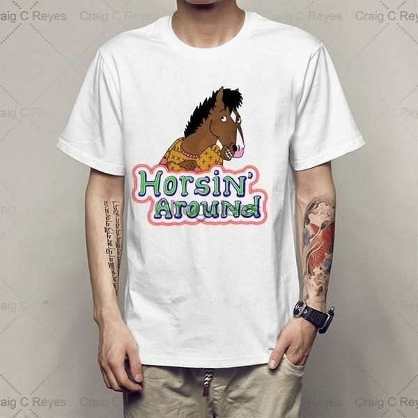 

men's t-shirts comfortable fashion t-shirt cartoon boja horsen funny short sleeve cotton round ne t shirts, White;black