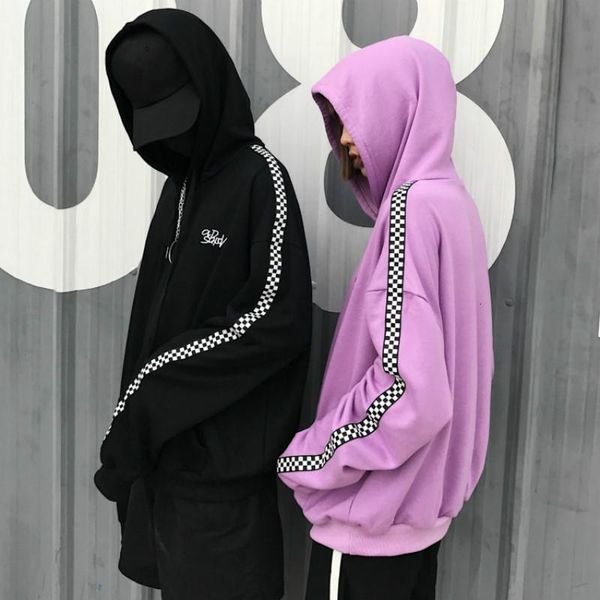 

harajuku fashion plus velvet thicken women plaid sweatshirt chic striped letters embroidery women hoodies loose pullovers, Black