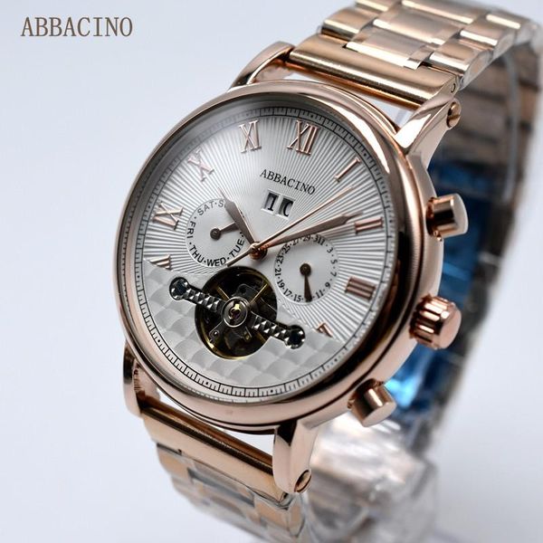 

wristwatches abbacino 2021 40mm fashion rose gold stainless steel mens watches automatic tourbillon day date watch lover gifts, Slivery;brown