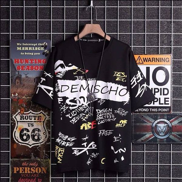

2021 new homens hip hop solto vero preto camiseta casual rua alta tshirt streetwear legal carta impresso t camisas masculino 95aj, Black