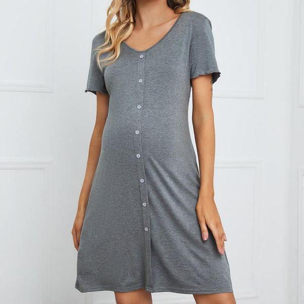 

casual dresses women's nursing nightdress maternity nightwear full buttoned single breasted cardigan loose dress rob, Black;gray