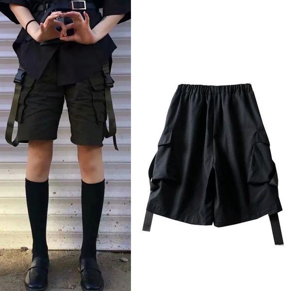 

women's pants & capris american five-point hong kong wind elastic waist loose overalls summer casual women dlbsq364, Black;white