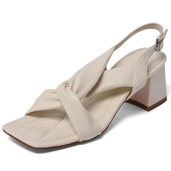 

sandals shoes woman 2021 summer genuine leather women's platform office lady thick high heels pumps female beige yellow blue, Black