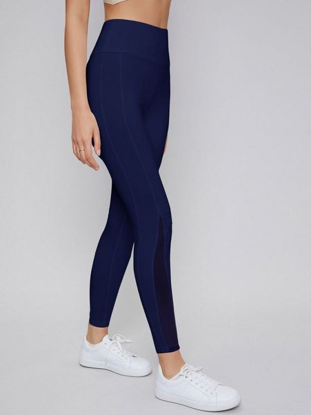 

wide waistband mesh insert leggings d1my#, Black