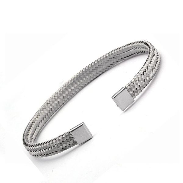 

link chain sporty bracelets mesh surface soft stainless steel braided open fashion cuff bangles, Black
