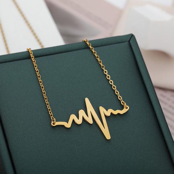 Collane con ciondolo Boho Lifeline Pulse Heartbeat Collana Donna Gioielli semplici Minimalista Acciaio inossidabile Gold Sea Wave Collares