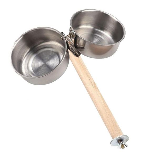 

other bird supplies 2pcs pet parrot cage stand perch food water feeding clip double bowl feeder