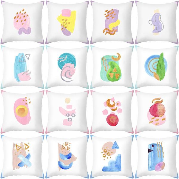 

cushion/decorative pillow small fresh watercolor pattern peach skin pillowcase customization simple sofa office cushion cover home