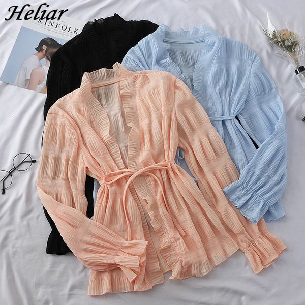 

2021 new women spring chiffon lazy style fashions long sleeve woman comfortable pleated blouse with elastic dsxr, White