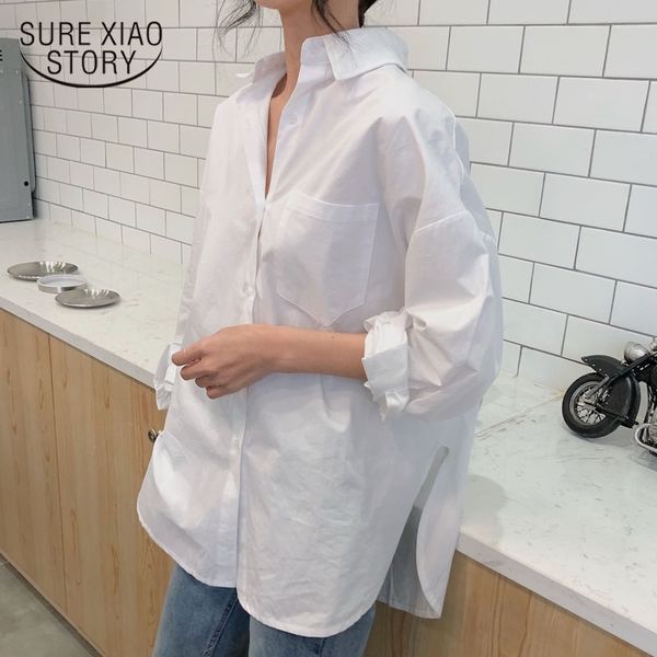 

women white cotton 2021 spring autumn vintage ladies shirt long sleeve casual turn-down collar women's loose blouses 11456 210315