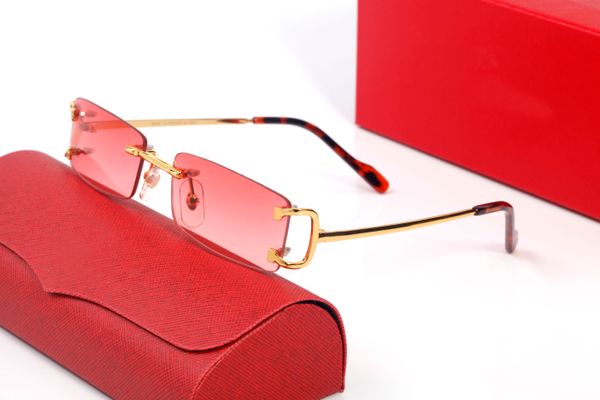 

red mens luxury designer sunglasses women rectangle carti oversize sun glasses female frameless big frame shades gold panther lady uv400, White;black