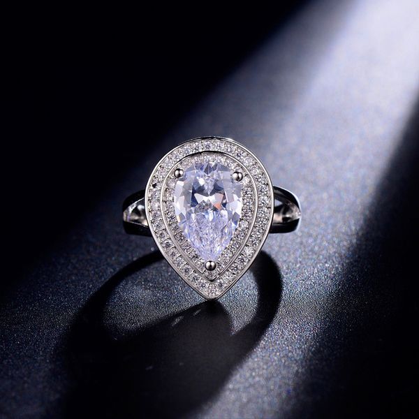 Luxusschmuck Designer Braut Hochzeit Wassertropfen Ringe Größe 6-9 AAA Zirkonia Kupfer Weiß Blau Gelb Grün Diamant Liebe Verlobung Silber CZ Ring für Frauen Geschenk