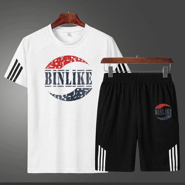 

men's tracksuits summer casual sports suit short-sleeved mesh t-shirt fashion clothing, Gray