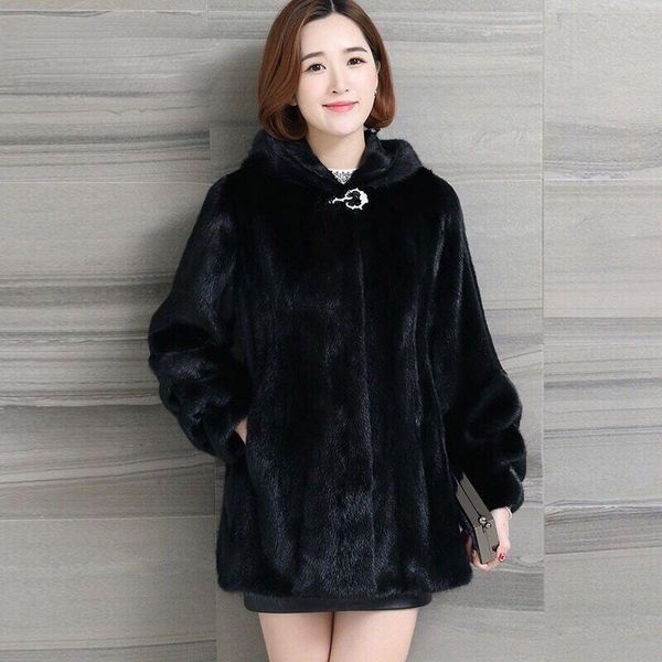 

women's fur & faux women 2021 autumn winter middle-aged mother imitation mink cashmere coat female casual thick loose knitted sweaters, Black