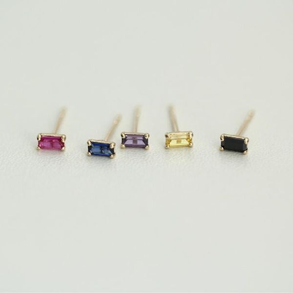 2021 Nuovi orecchini a bottone in oro puro 14k cubo di zirconi nero, viola, rosa, blu, giallo per le donne