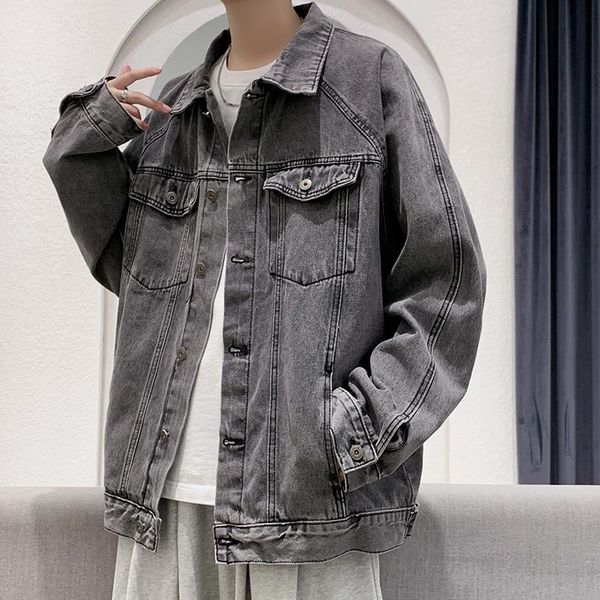 

men's jackets denim jacket for men and women autumn youth simple all-match korean fashion brand handsome cotton casual lapel, Black;brown