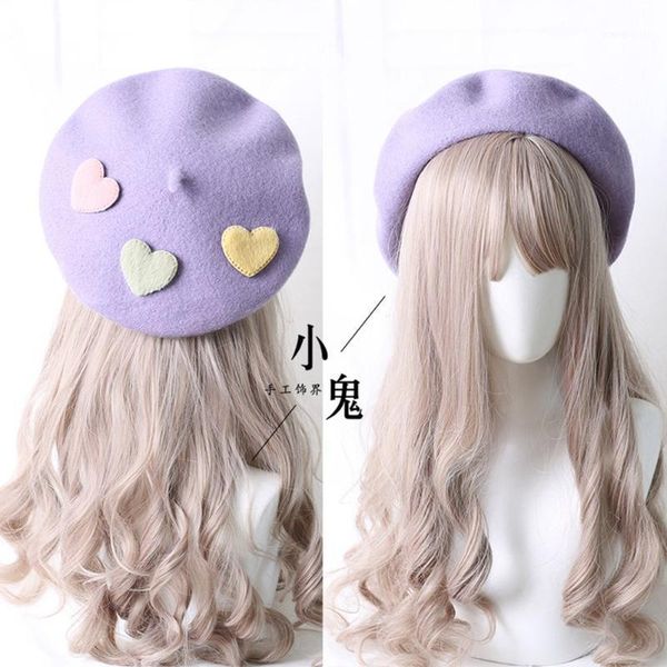 

women handmade beret hat female girls wool painter cap daily outdoor walking berets, Blue;gray