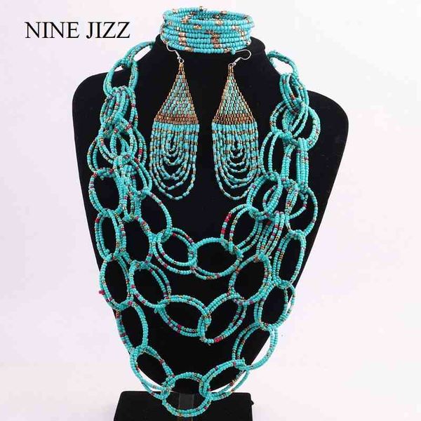 

ninejizz bohemian necklaces fashion for women jewelry handwoven multi-layer seed long tassel beads choker statement necklace set, Silver