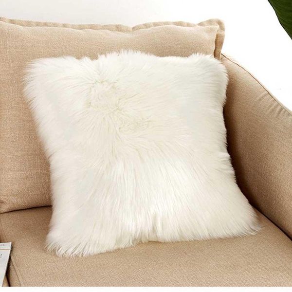 

cushion/decorative pillow 55 plush pillowcase soft wool long furry sofa cushion cover 50*50cm pink for home decor winter