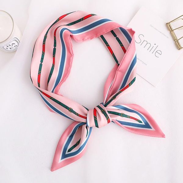

scarves 2021 color line print women silk scarf small handle bag ribbons handkerchief female head foulard pink, Blue;gray
