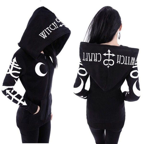 

moon print gothic hoodies sweatshirts 2021 women casual kawaii harajuku fashion punk for girls clothing european korean, Black