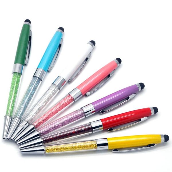 

ballpoint pens 50pcs/lot design 2 in 1 diamond roller metal pen crystal stationery ballpen office school promotion gift black bag, Blue;orange