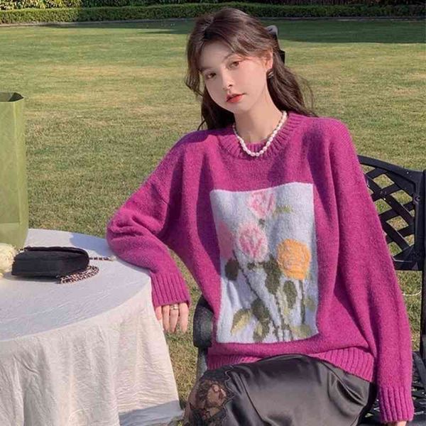 

women's sweaters korobov japanese flower knit sweet vintage o neck long sleeve oversize pullovers korean chic sueter mujer jumpers 158n, White;black