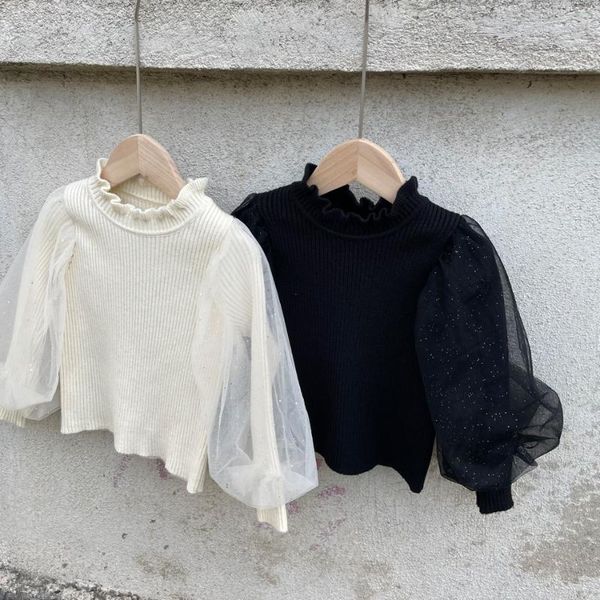 

pullover 2021 girls boys knitted sweater winter puff sleeve fashion kids 2-8 years, Blue