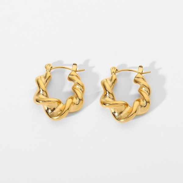 

hoop & huggie 18k gold plated stainless steel earrings ins chunky statement twisted circle for girls jewelry, Golden;silver